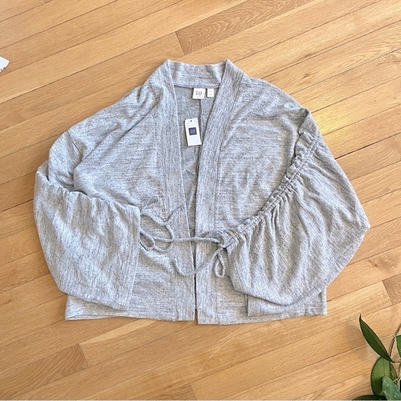 GAP Open Front Cardigan Sweater Tie Sleeves | Heathered Grey | NWT | Size Small - Picture 11 of 11